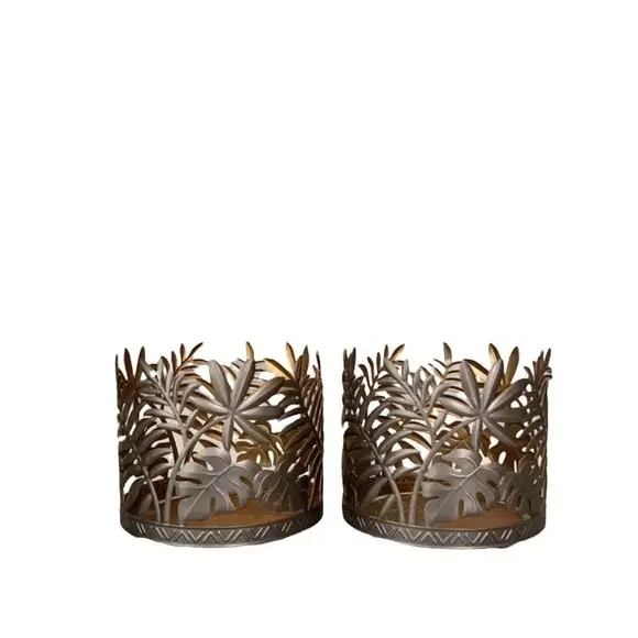 NEW Set of 2 Bath & Body Works Leaf Fall Metal Candle Holders - Picture 1 of 4